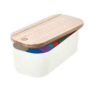 Compact Bin & Wood Lid, 3.6in x 7.2in x 2.4in