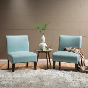 Contemporary Fabric Slipper Accent Chair (Set of 2), Light Blue