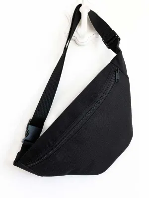 Cool Black Sling Bag, Minimal Zippered Chest Bag, Adjustable Strap Fanny Pack, Black Bum Bag