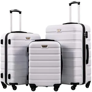 COOLIFE 3 Piece Luggage Set - Hardshell Lightweight With TSA Lock - White