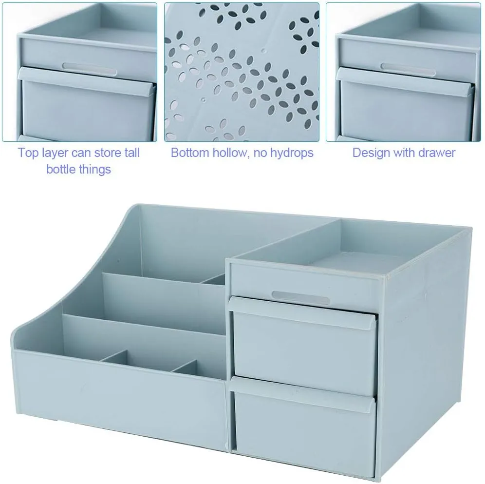 Cosmetic Organizer Box Drawers Storage Plastic Stationary Box | Make Up Organiser For Women (Blue)