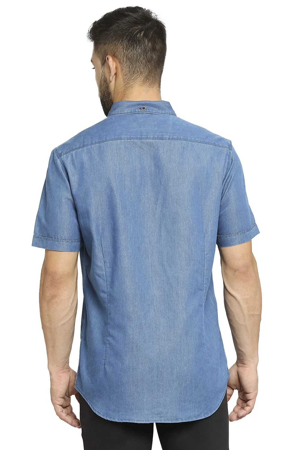 Cotton Polyester Indigo Halfsleeves Shirt