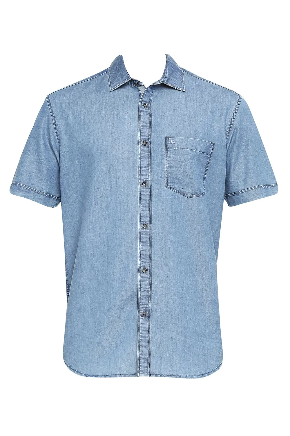 Cotton Polyester Indigo Halfsleeves Shirt