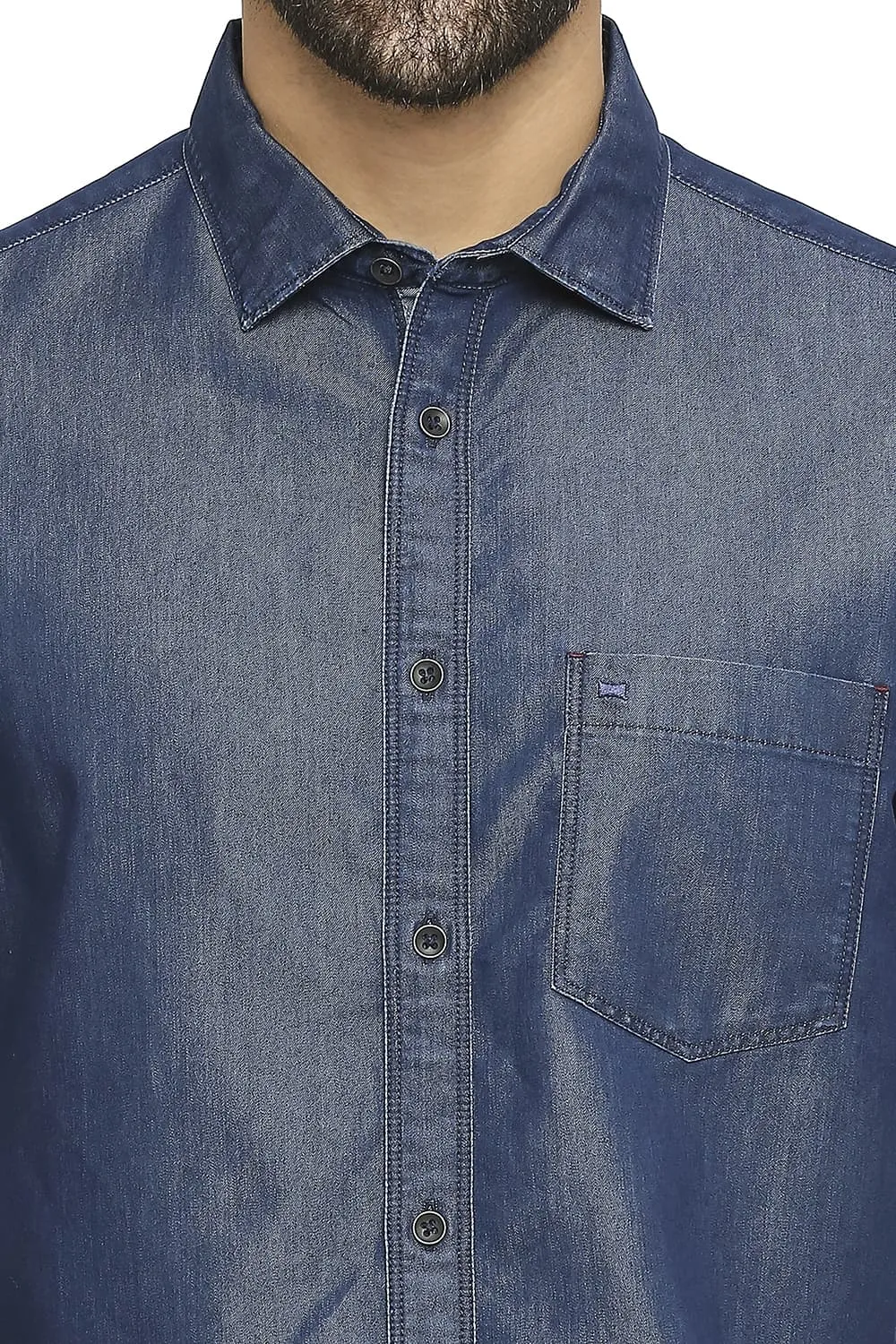 Cotton Polyester Indigo Halfsleeves Shirt