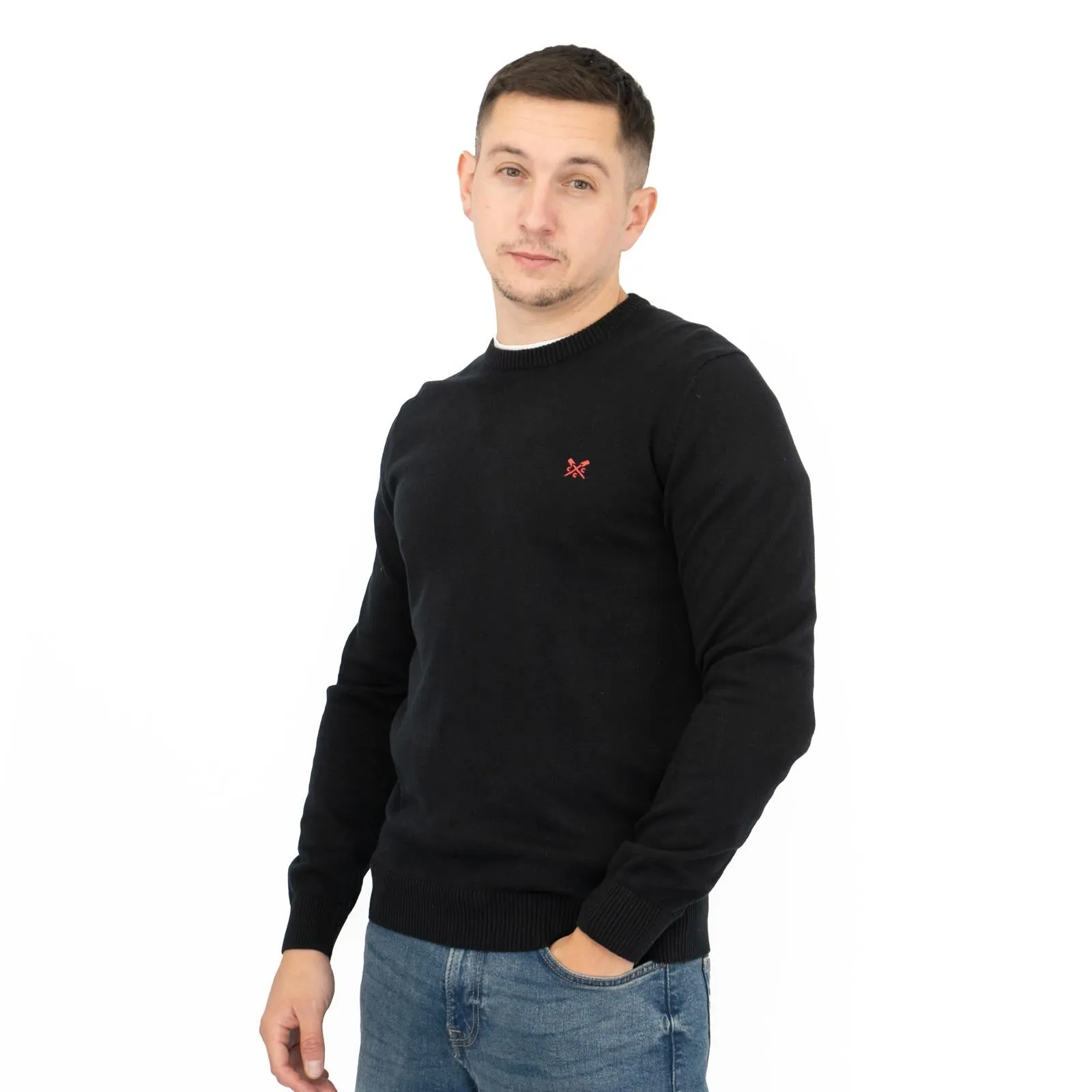 Crew Clothing Mens Knitted Jumper Long Sleeve Black