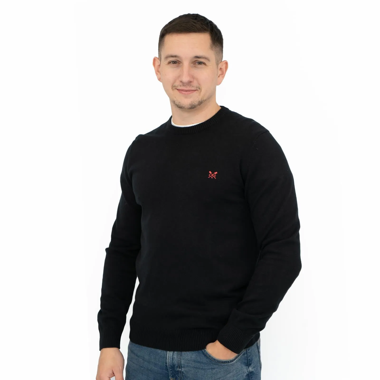 Crew Clothing Mens Knitted Jumper Long Sleeve Black