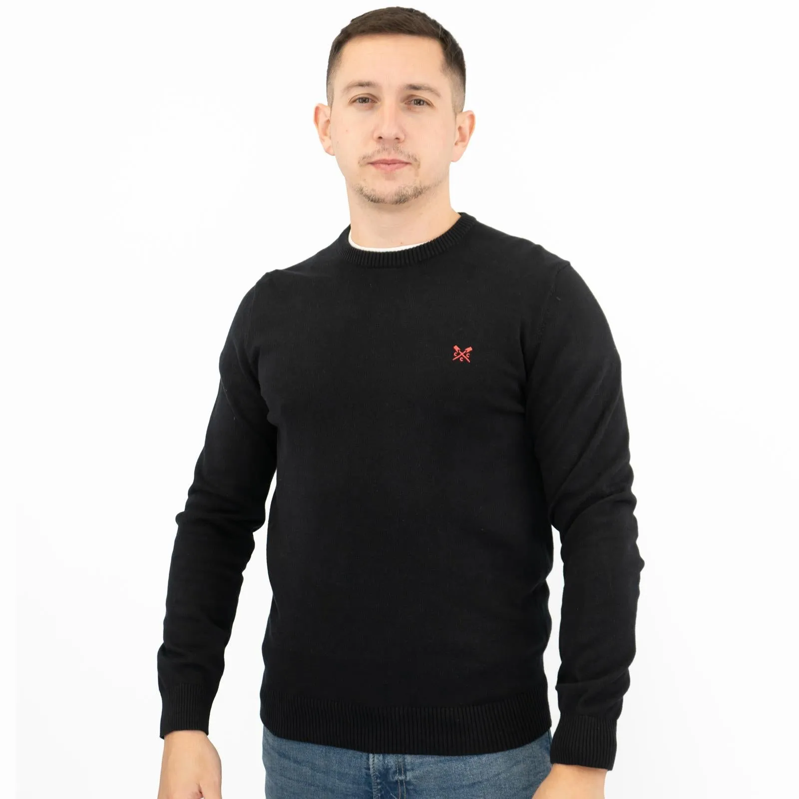 Crew Clothing Mens Knitted Jumper Long Sleeve Black