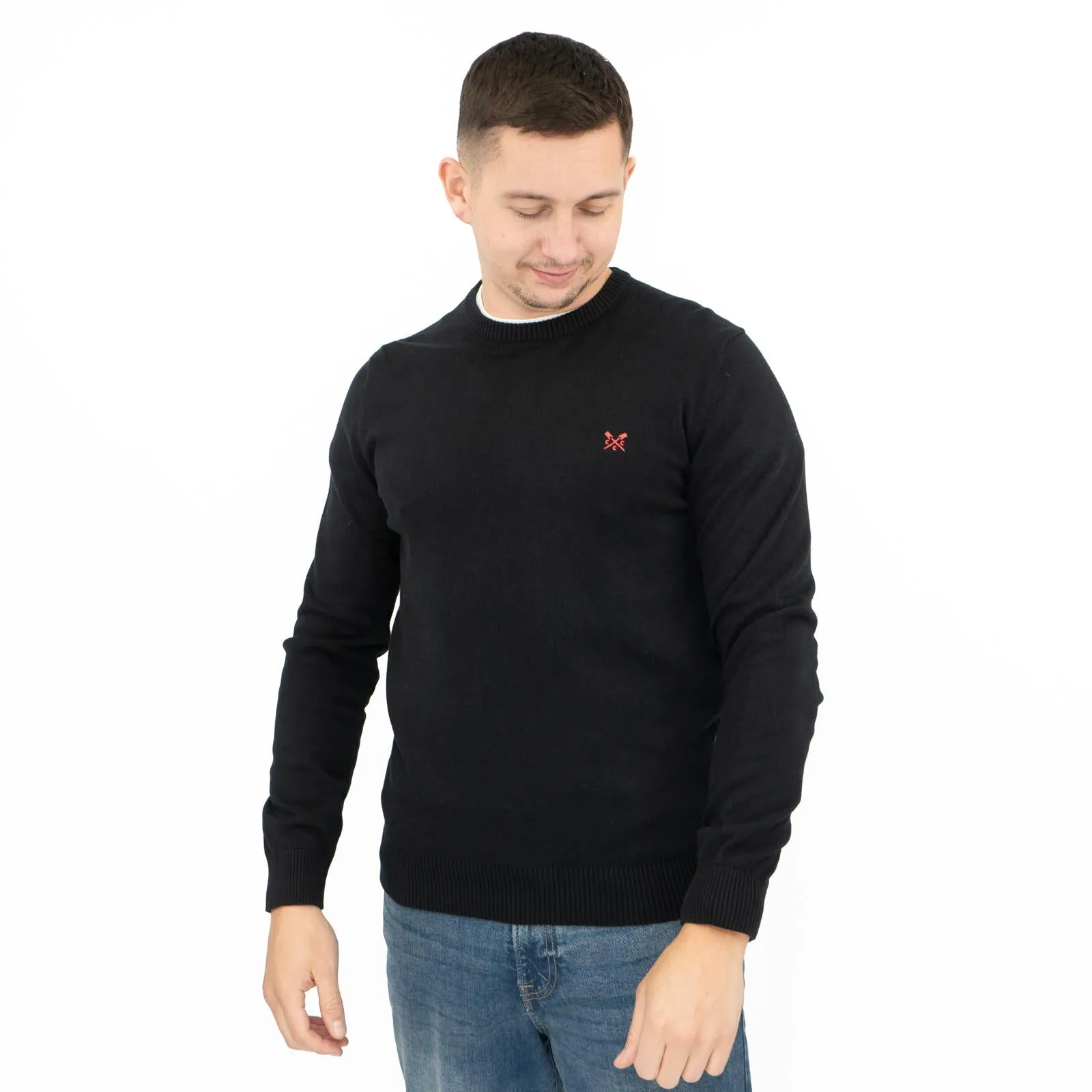 Crew Clothing Mens Knitted Jumper Long Sleeve Black