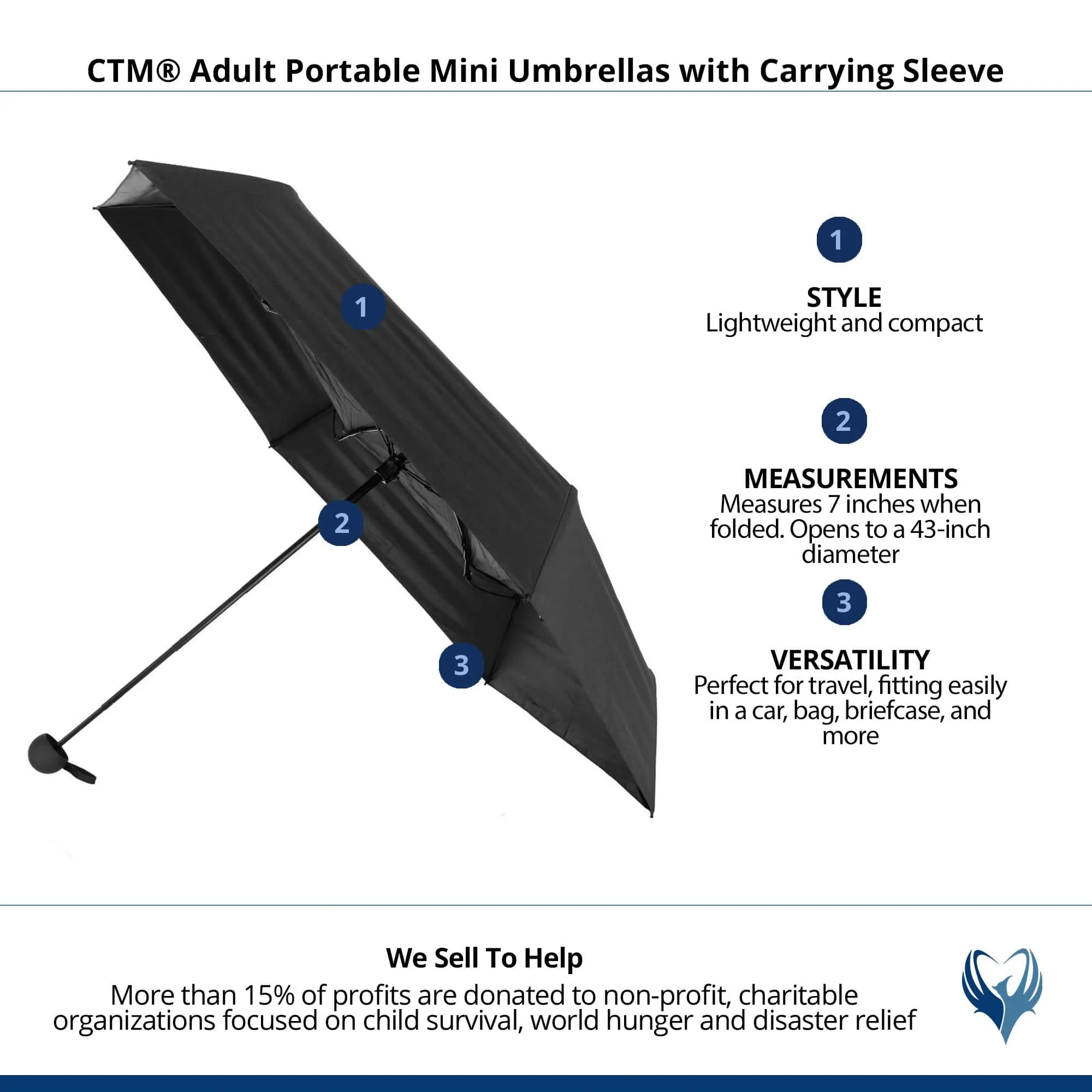 CTM® Adult Portable Mini Umbrellas with Carrying Sleeve