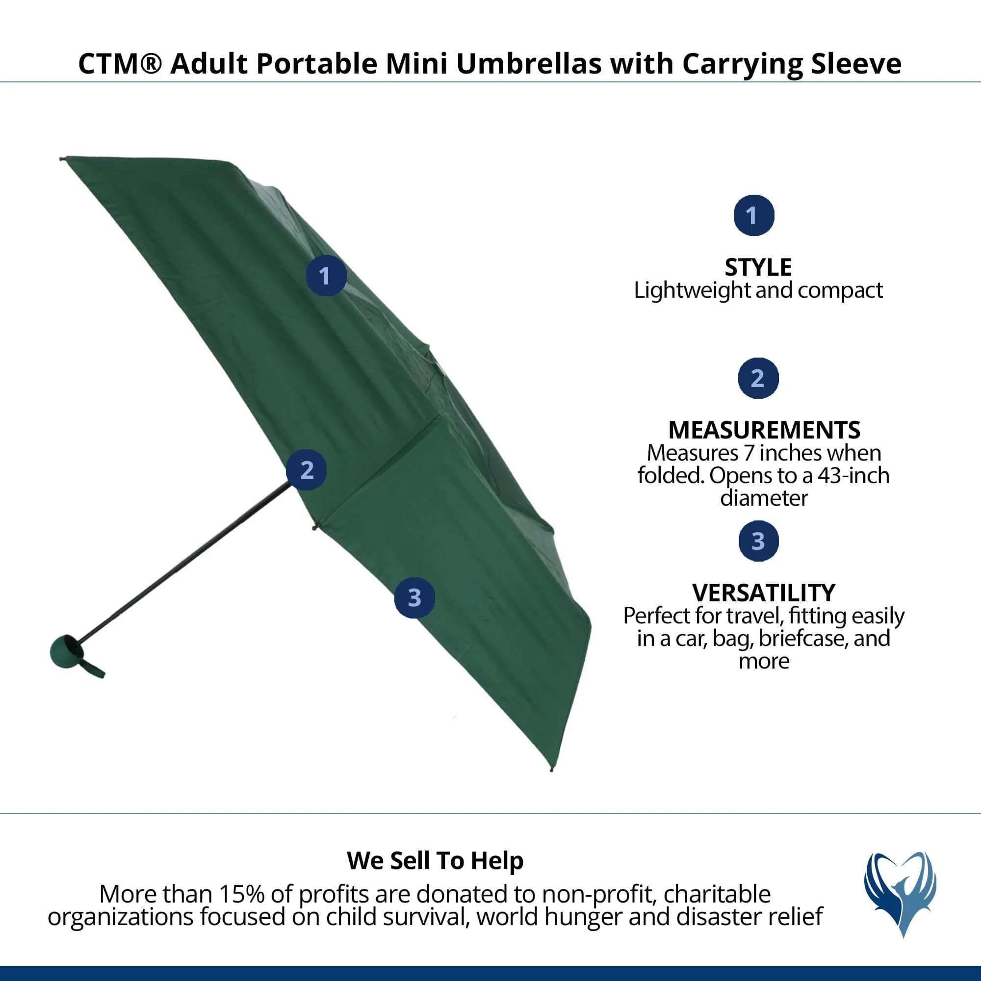 CTM® Adult Portable Mini Umbrellas with Carrying Sleeve