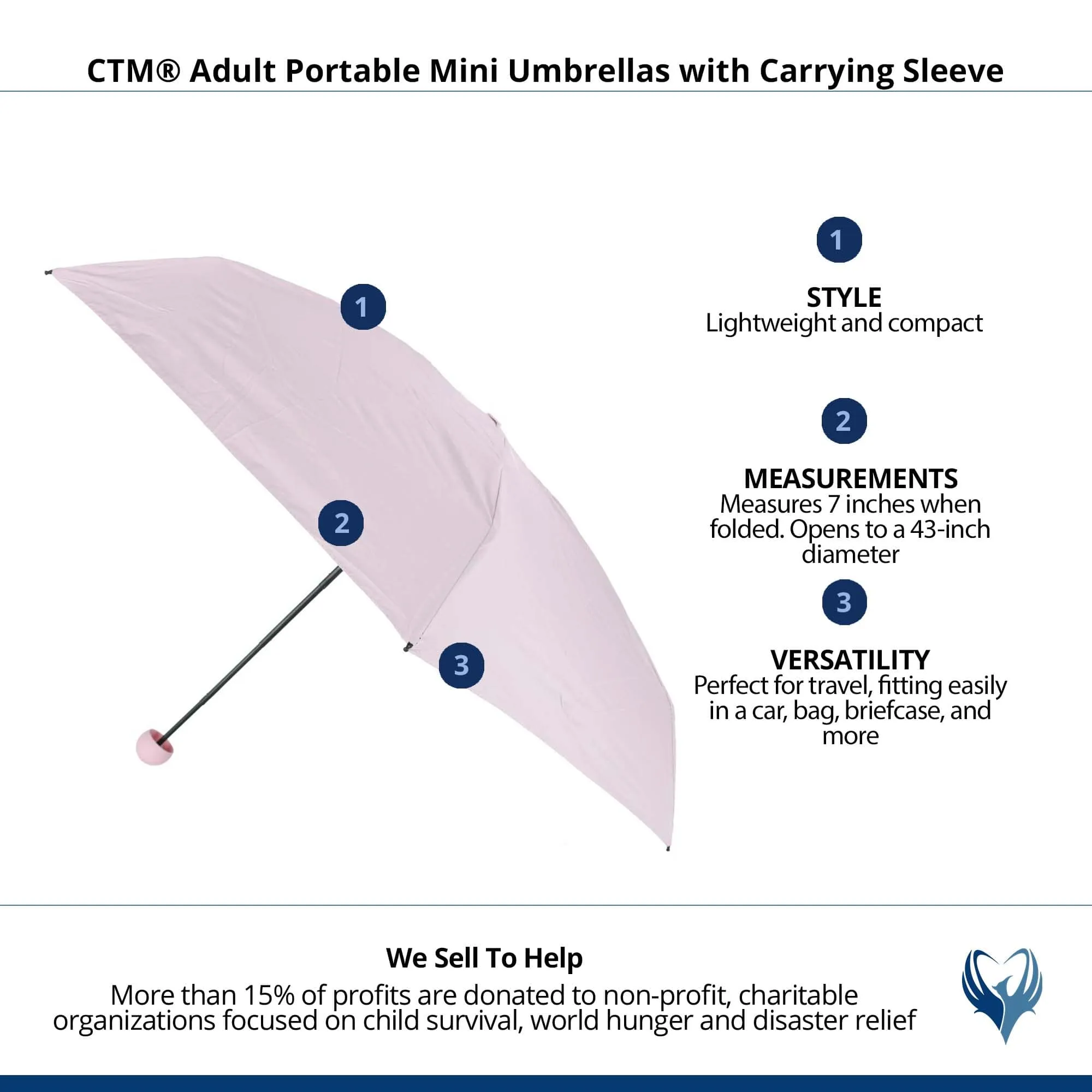 CTM® Adult Portable Mini Umbrellas with Carrying Sleeve