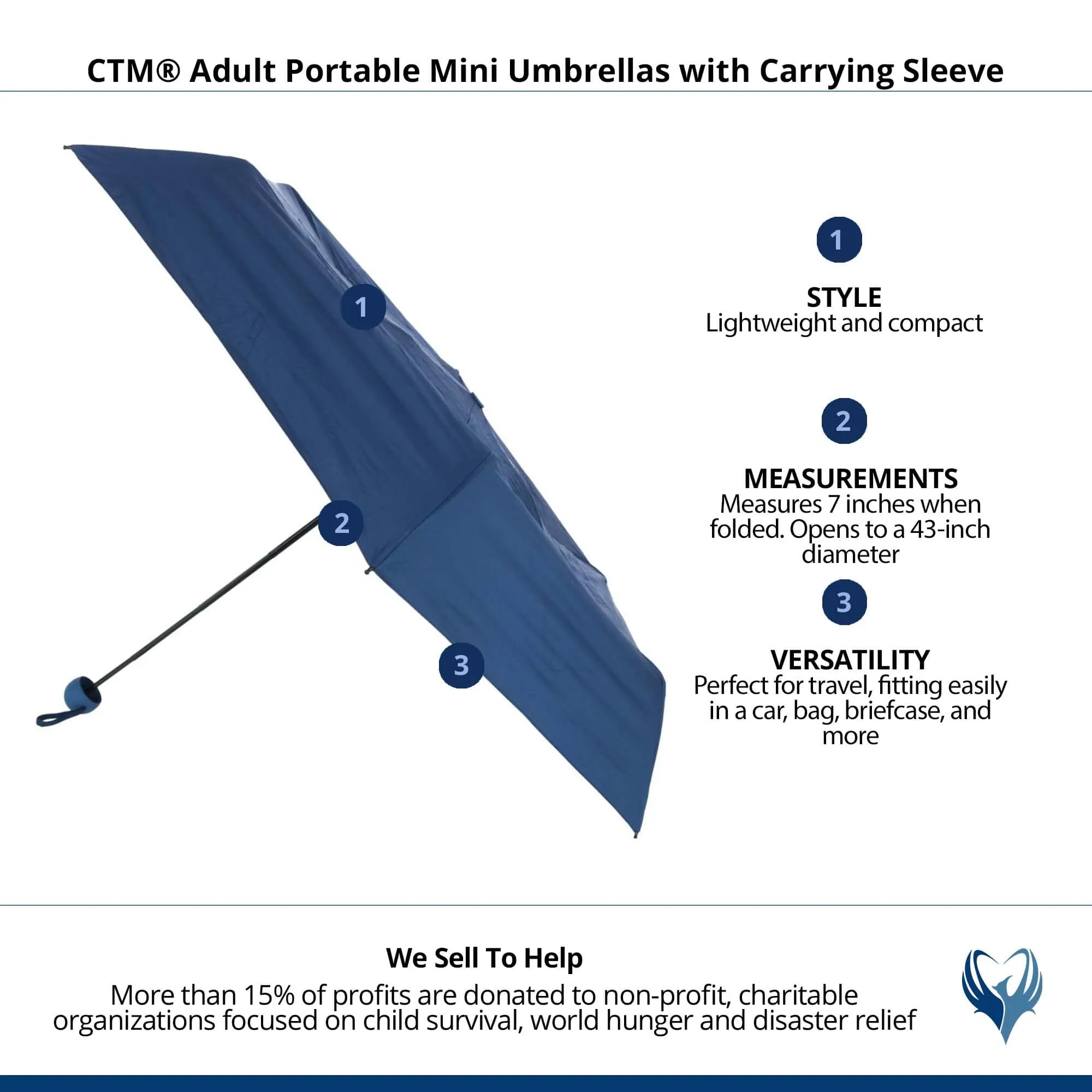 CTM® Adult Portable Mini Umbrellas with Carrying Sleeve