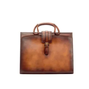 DapperFam Luxe Men's Brief Case in Cognac Painted Calf