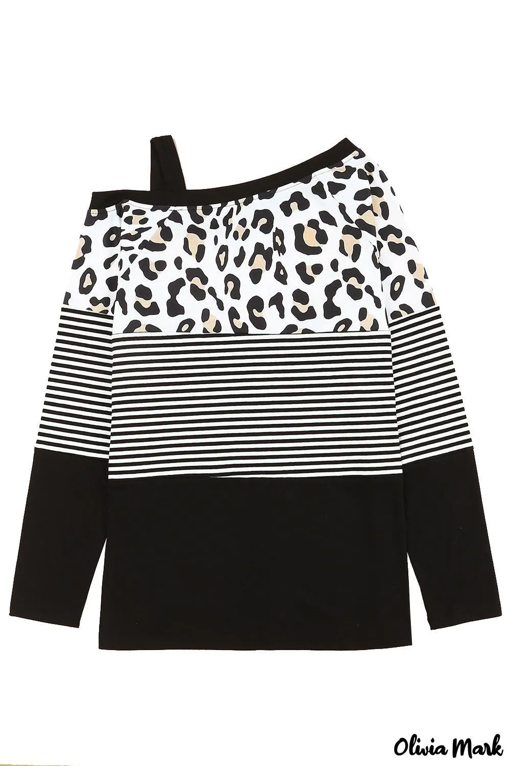 Deanwangkt - Black Leopard Stripe Stand Collar Long Sleeve Blouse