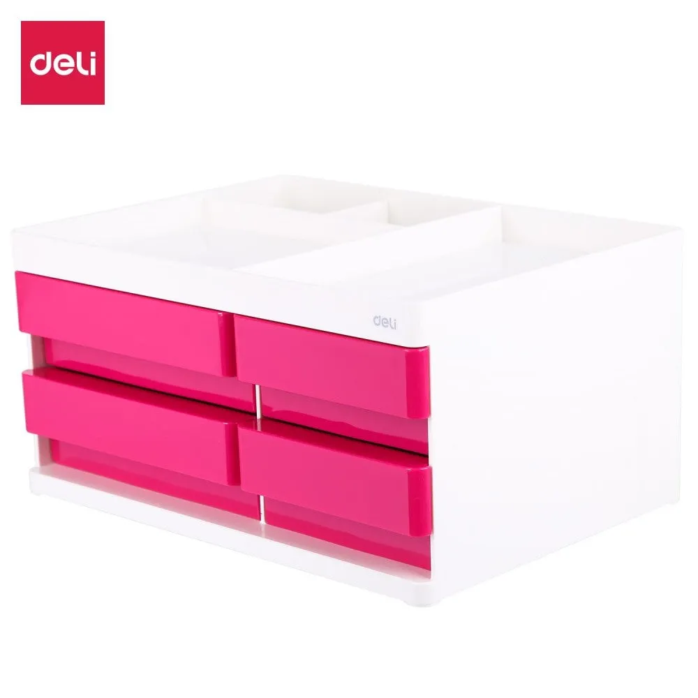 Deli Desk Organizer 4-Drawer 265x189x131mm Red