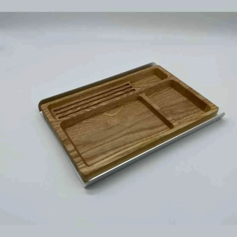 Desk Storage Tray Organizer Solid Wood Aluminum Alloy