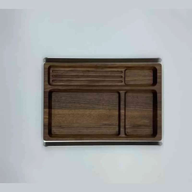 Desk Storage Tray Organizer Solid Wood Aluminum Alloy