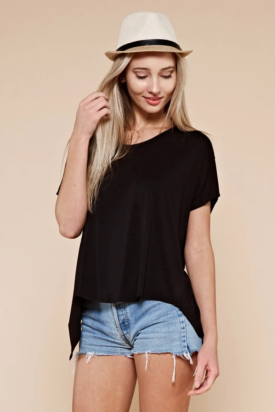 Dolman sleeve cupro knit top