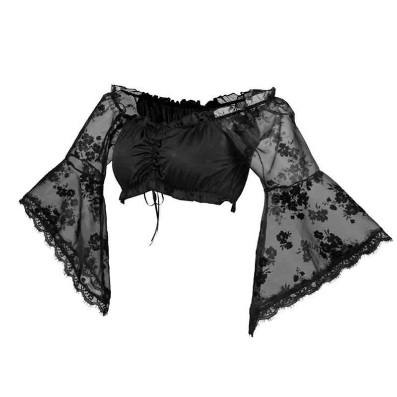 'Draculina' Black Alt Lace Crop Top Size S-6XL