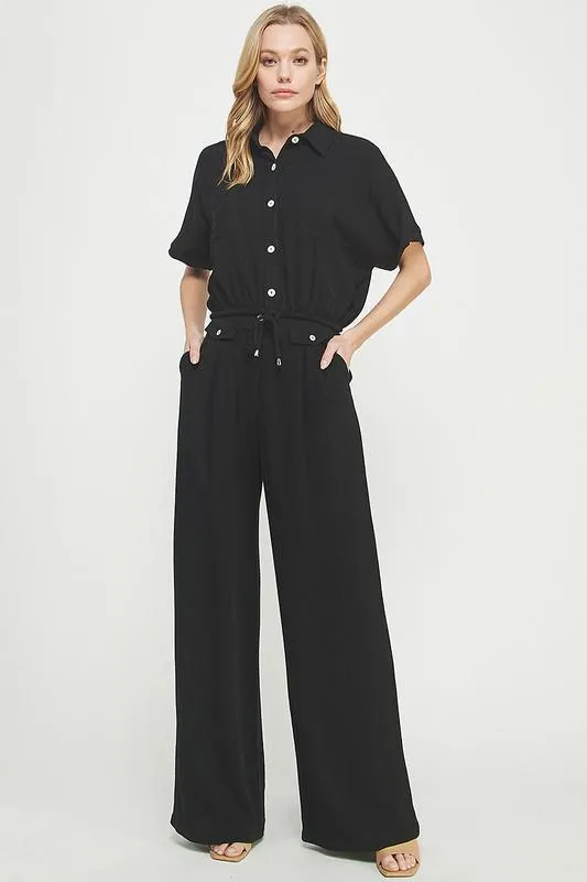 Drawstring Waist Button Down Top