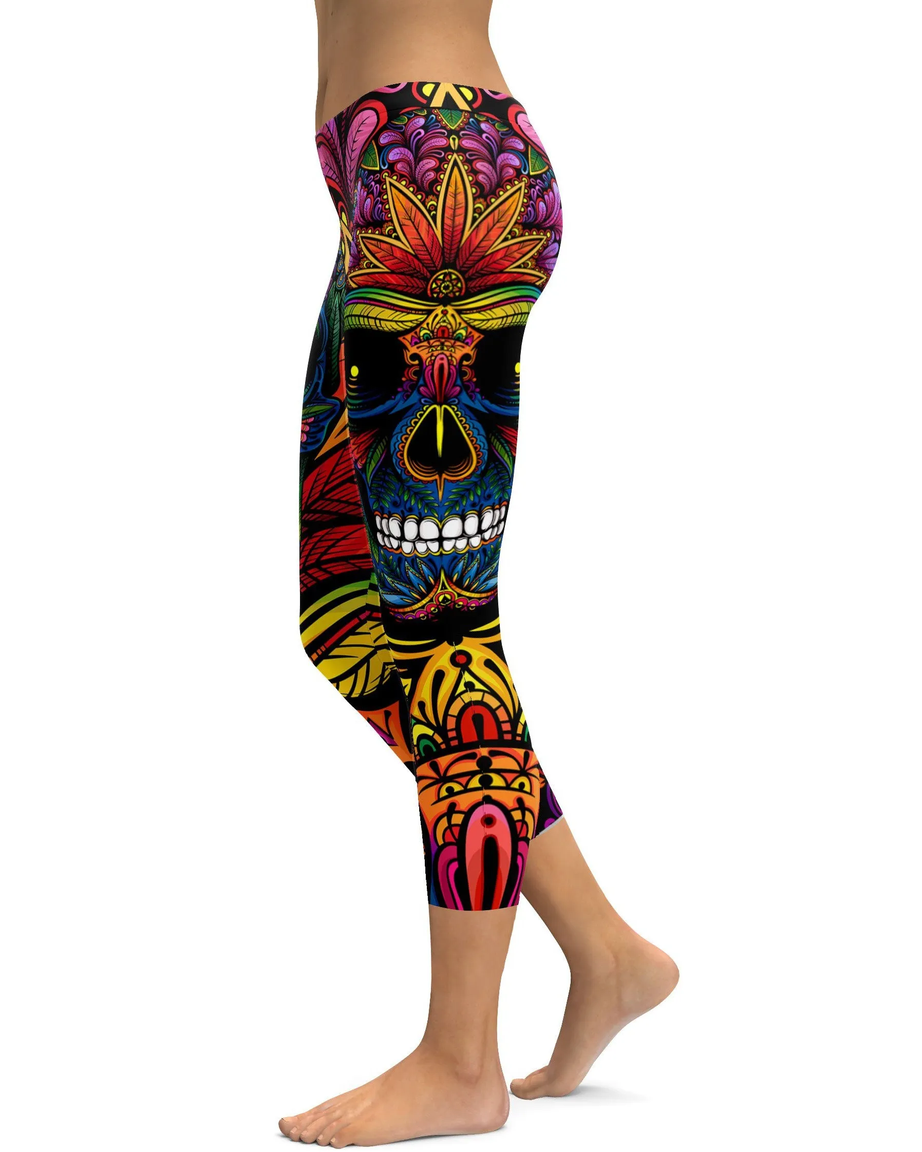 EDM - Rainbow Rave Skull Capris