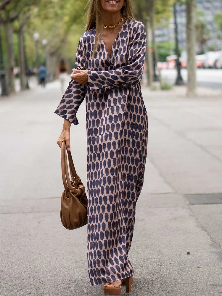 Elegant Oval Print Maxi Dress