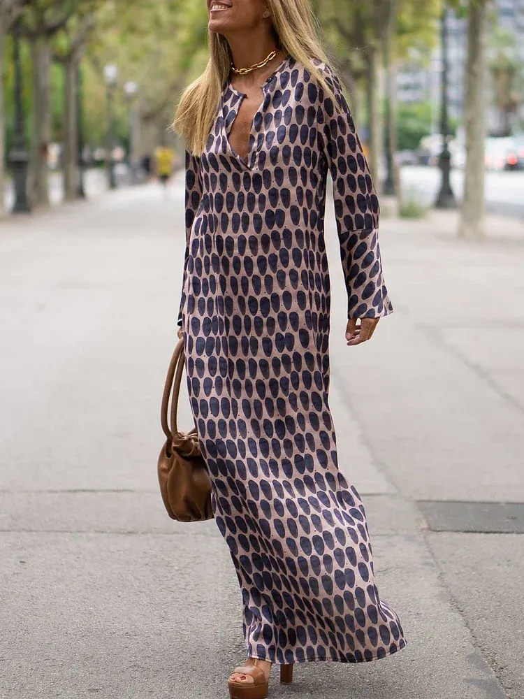 Elegant Oval Print Maxi Dress