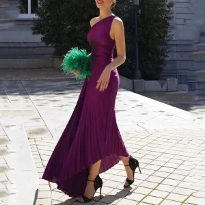 Elegant Purple Pleated Irregular Evening Dress