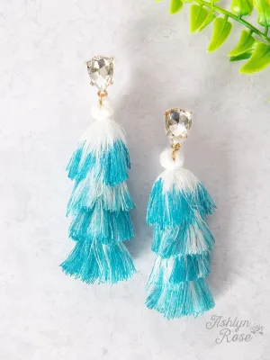 Elegantly Simple Tassel Earrings, Aqua