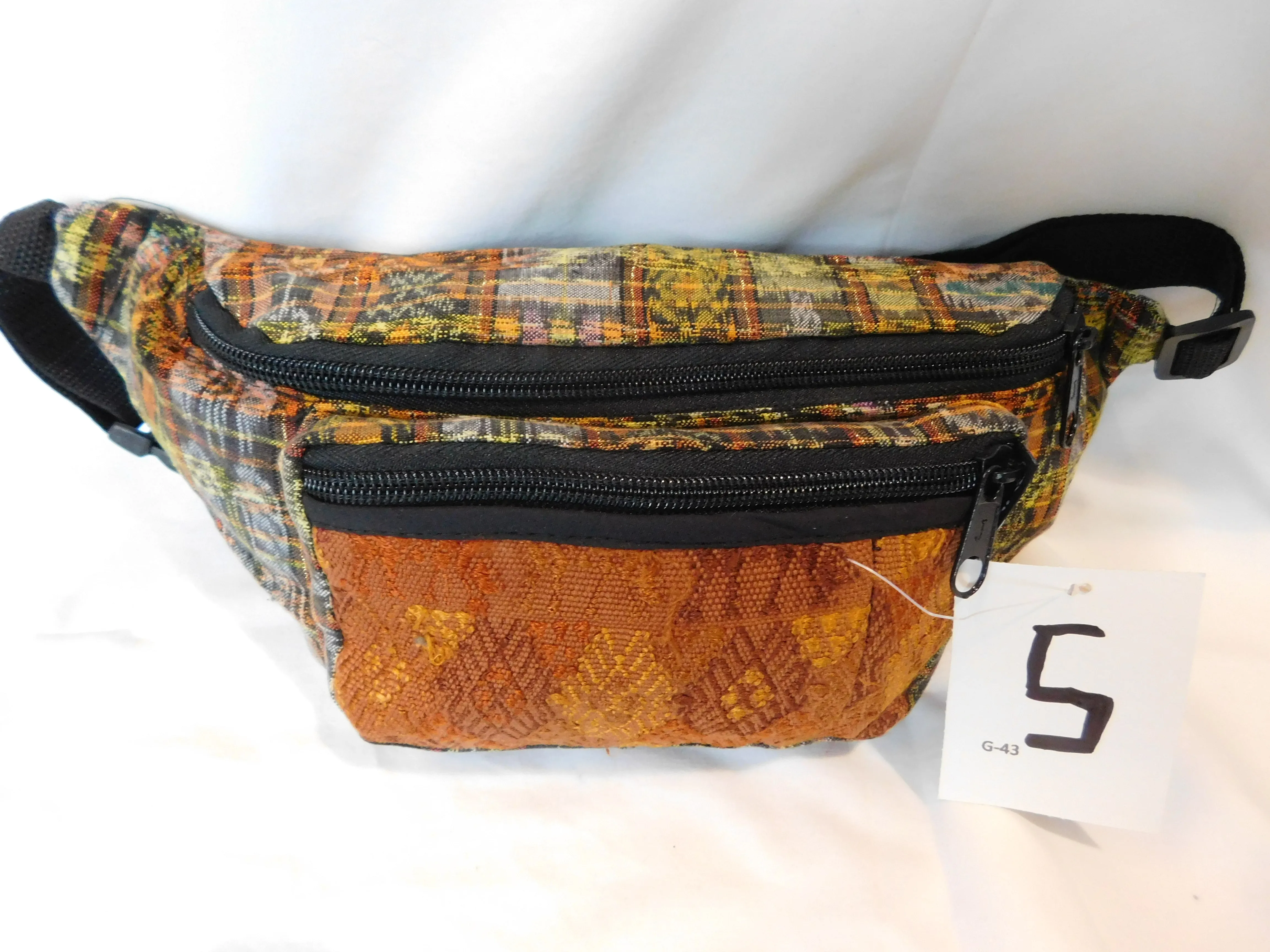 Extra large 3 pocket waist pack in hand woven cotton.