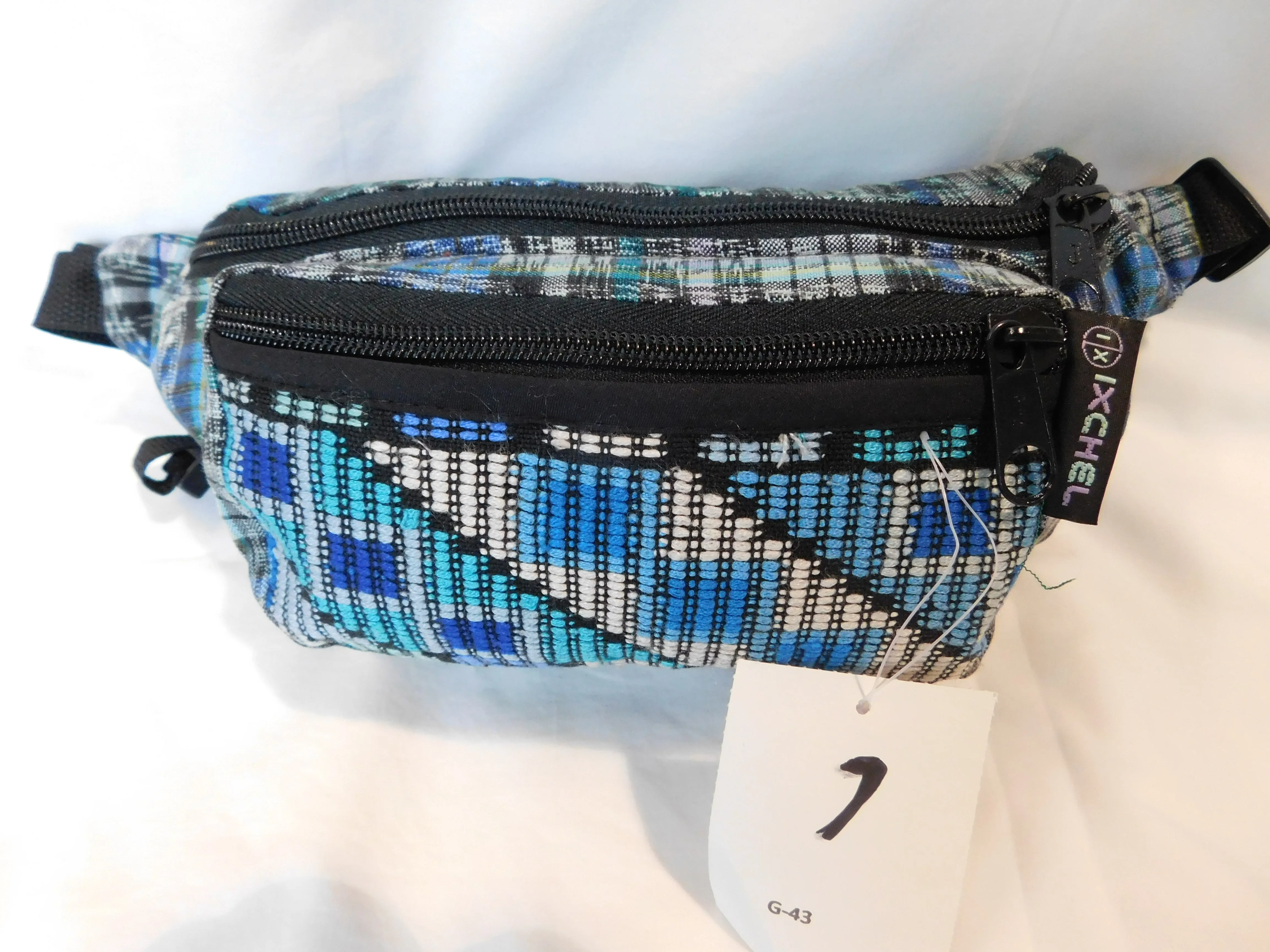 Extra large 3 pocket waist pack in hand woven cotton.