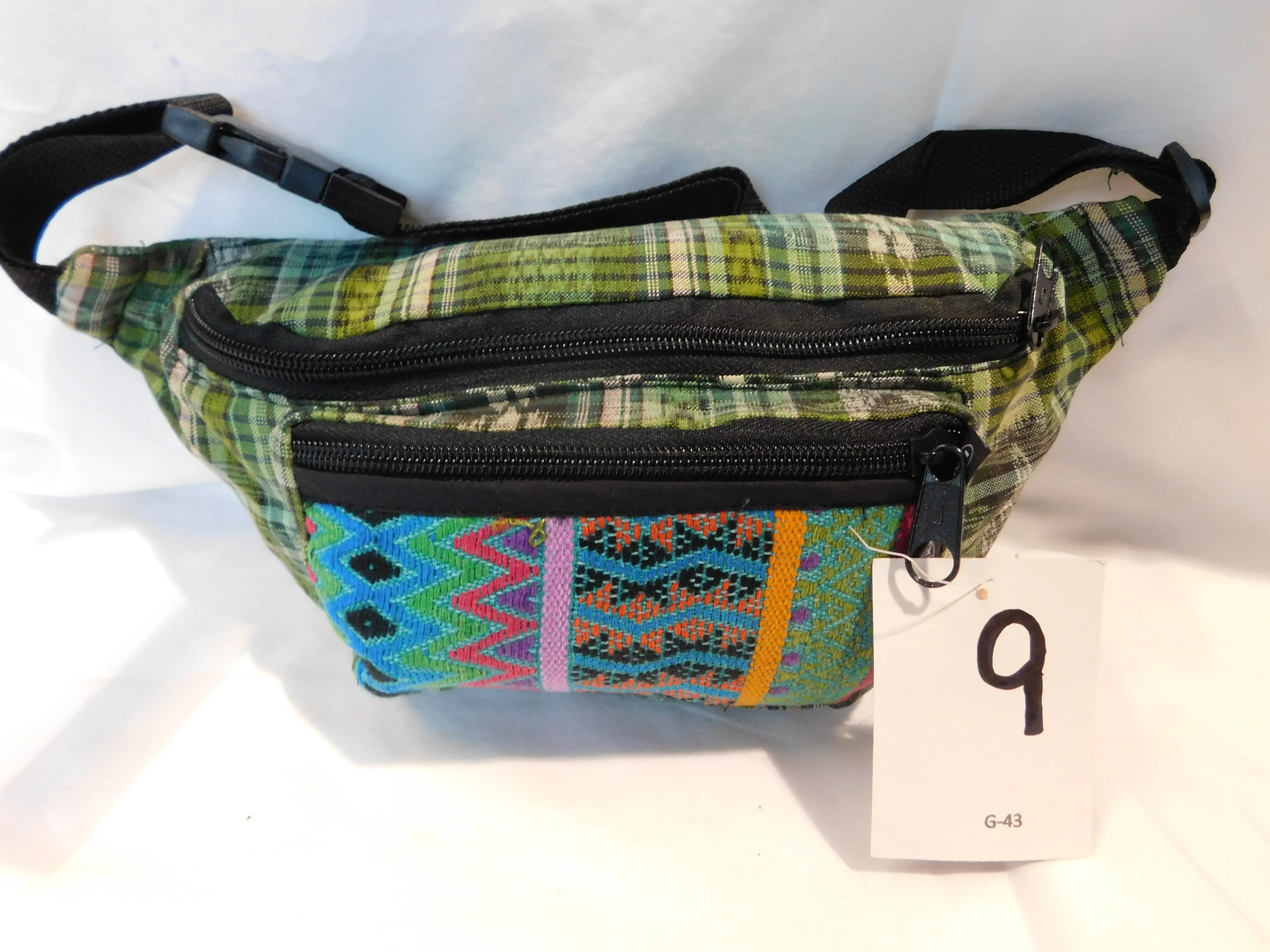 Extra large 3 pocket waist pack in hand woven cotton.