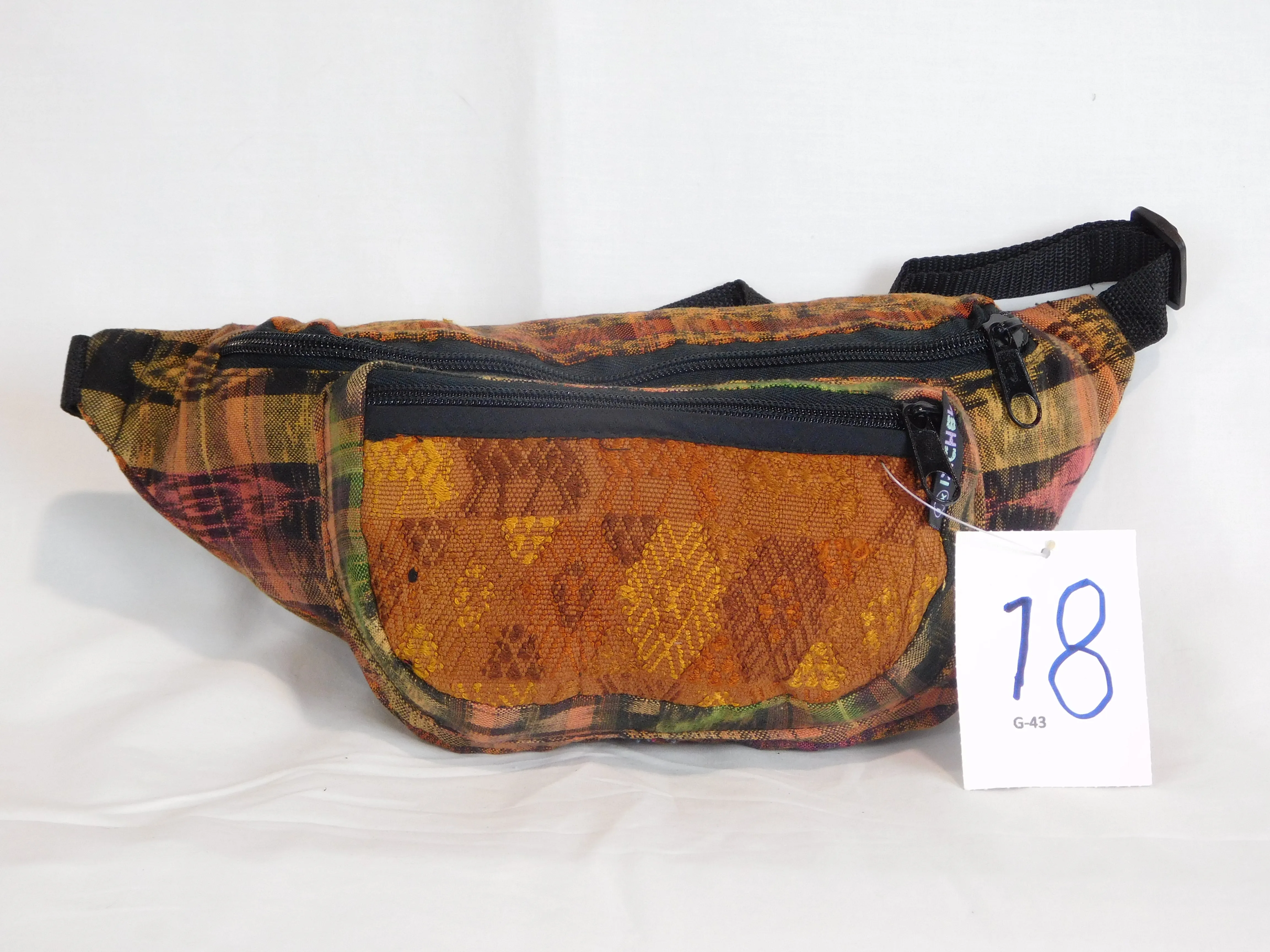 Extra large 3 pocket waist pack in hand woven cotton.