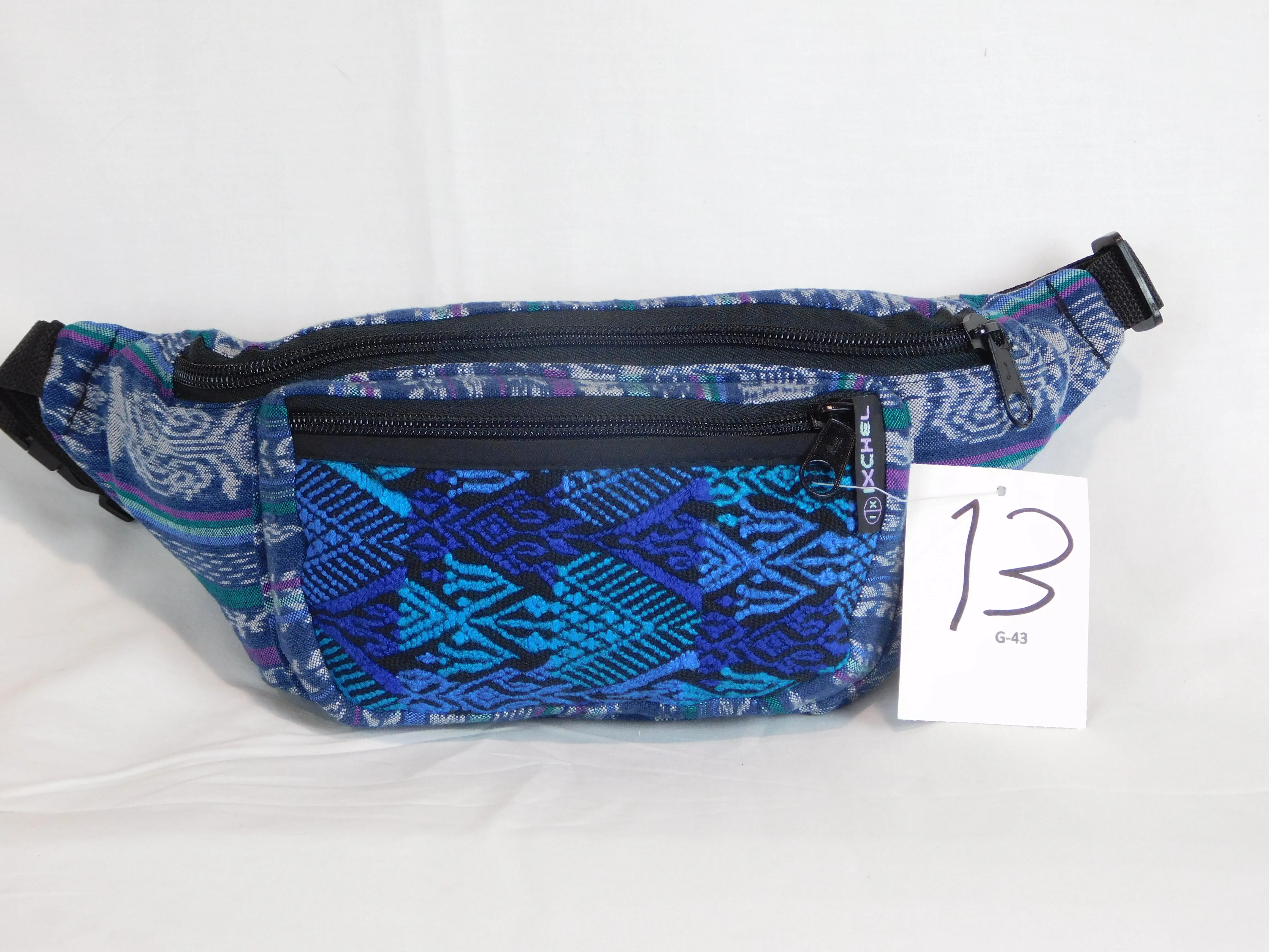 Extra large 3 pocket waist pack in hand woven cotton.