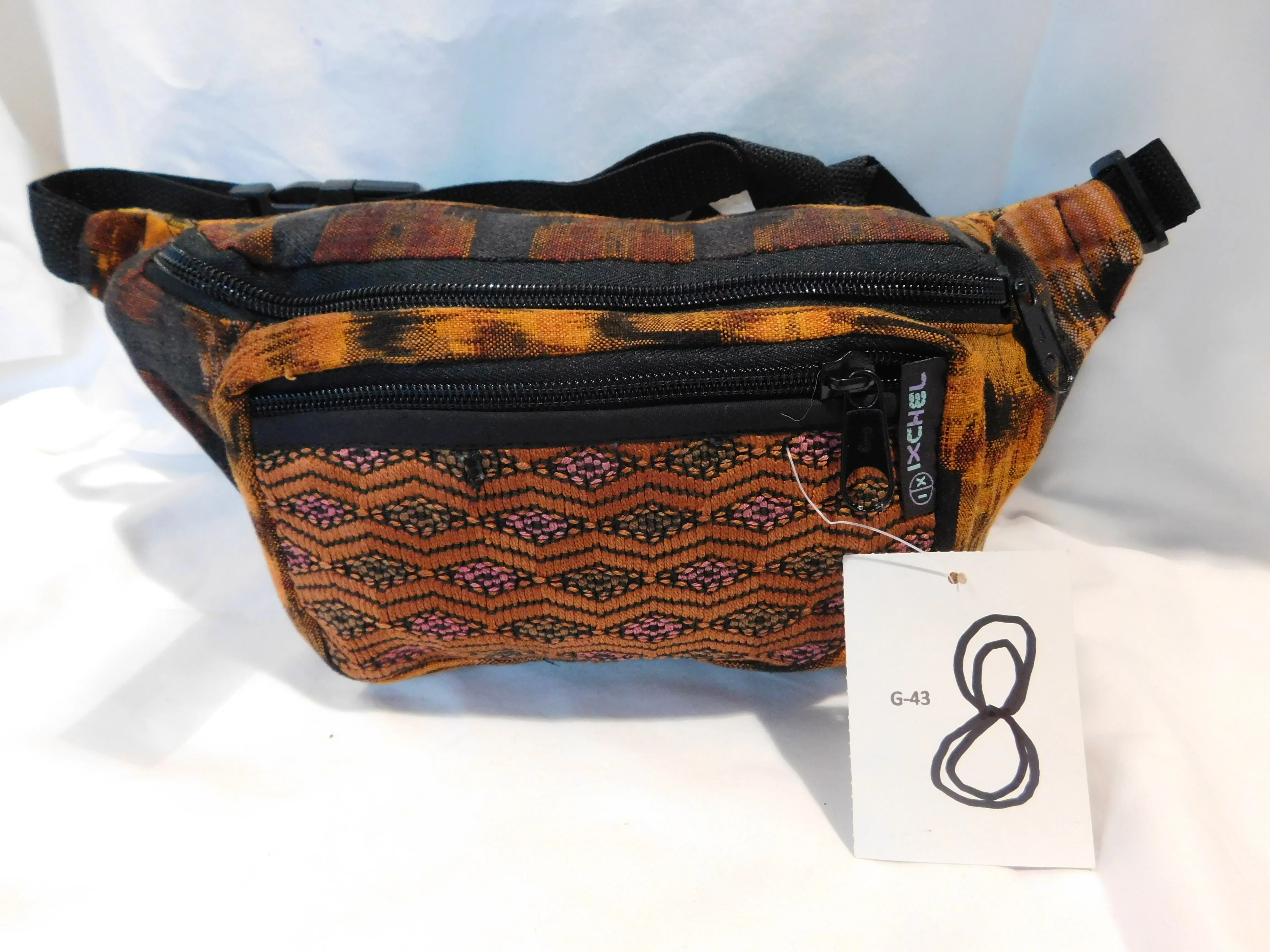 Extra large 3 pocket waist pack in hand woven cotton.