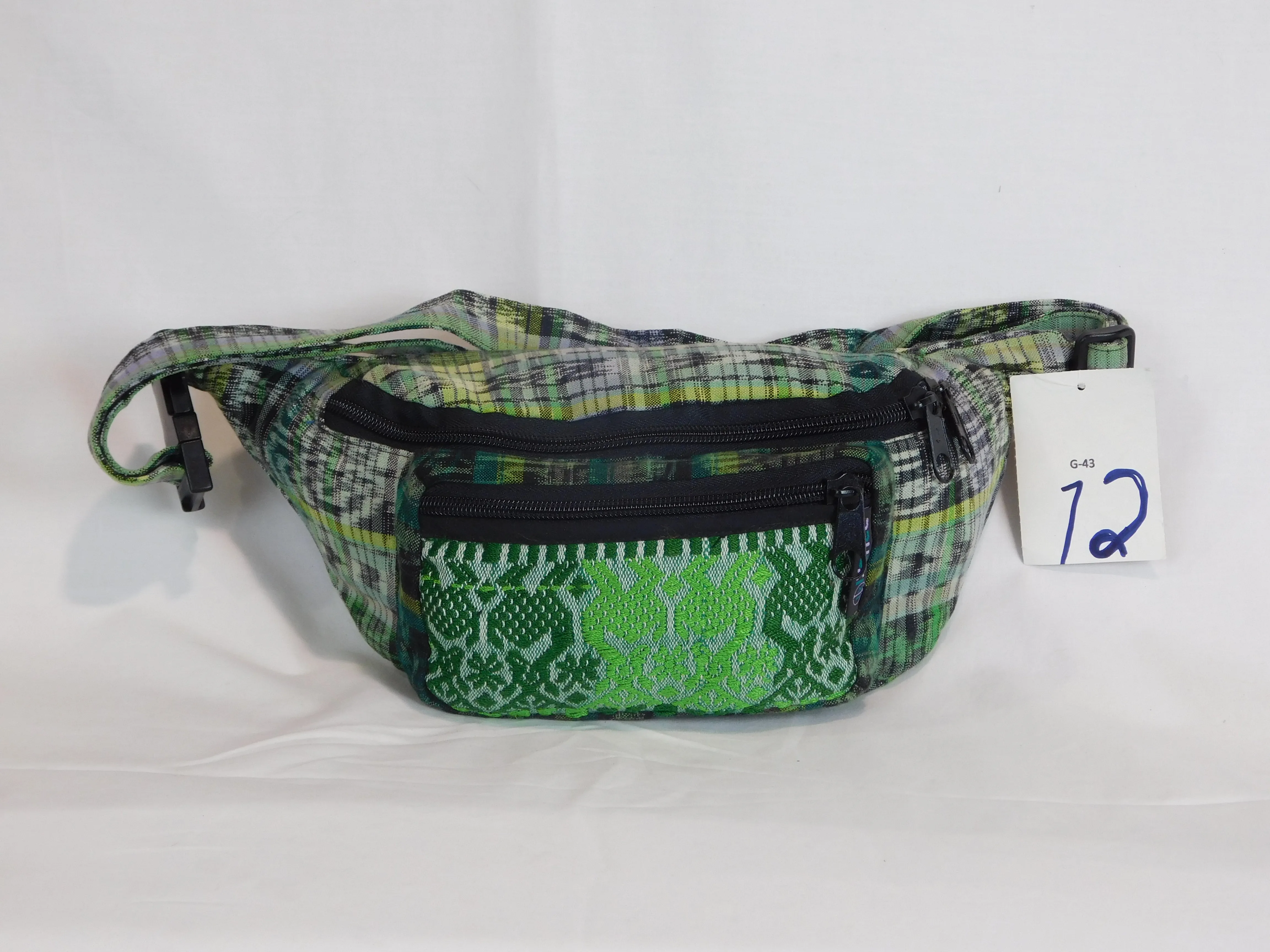 Extra large 3 pocket waist pack in hand woven cotton.