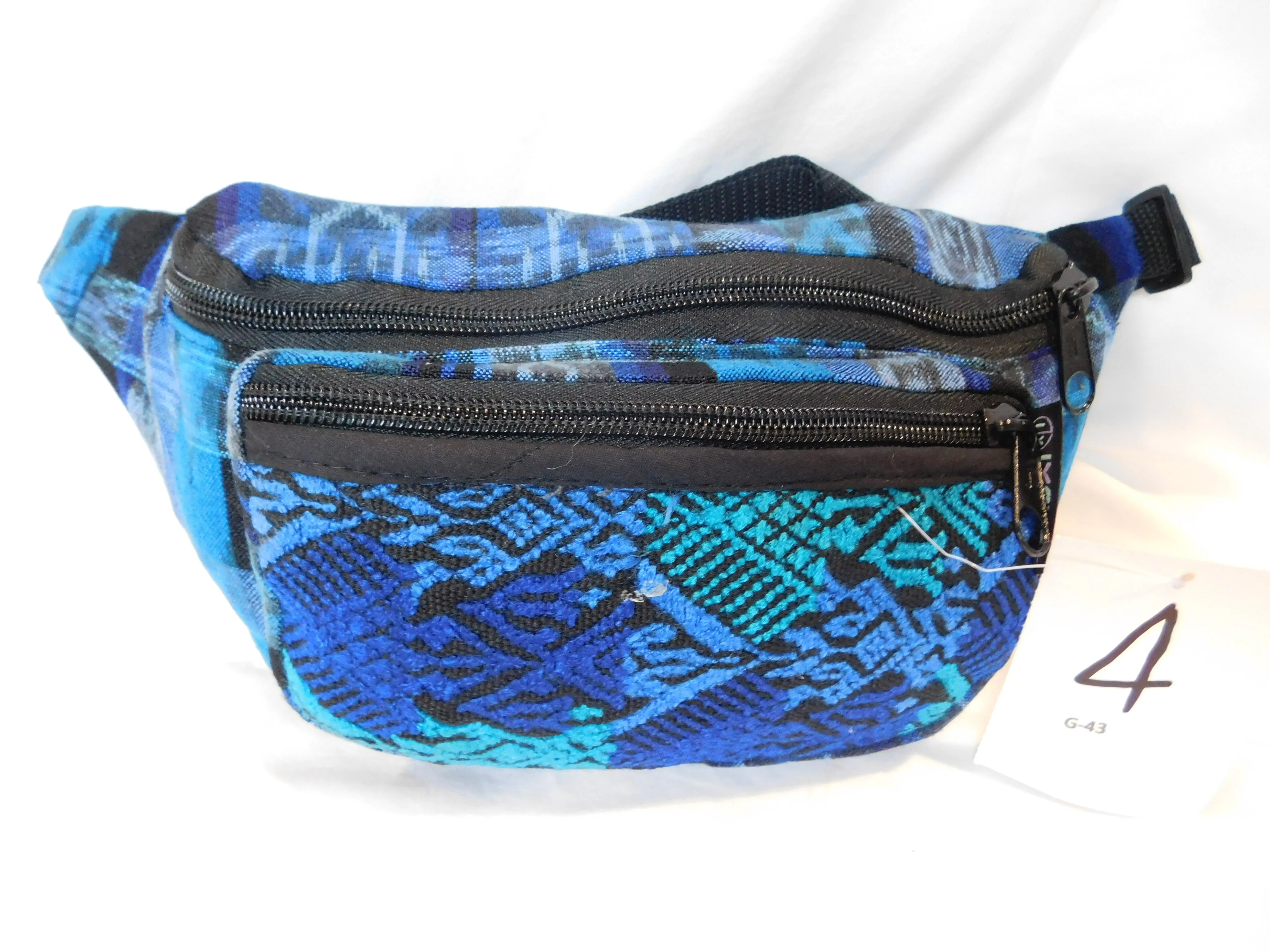 Extra large 3 pocket waist pack in hand woven cotton.