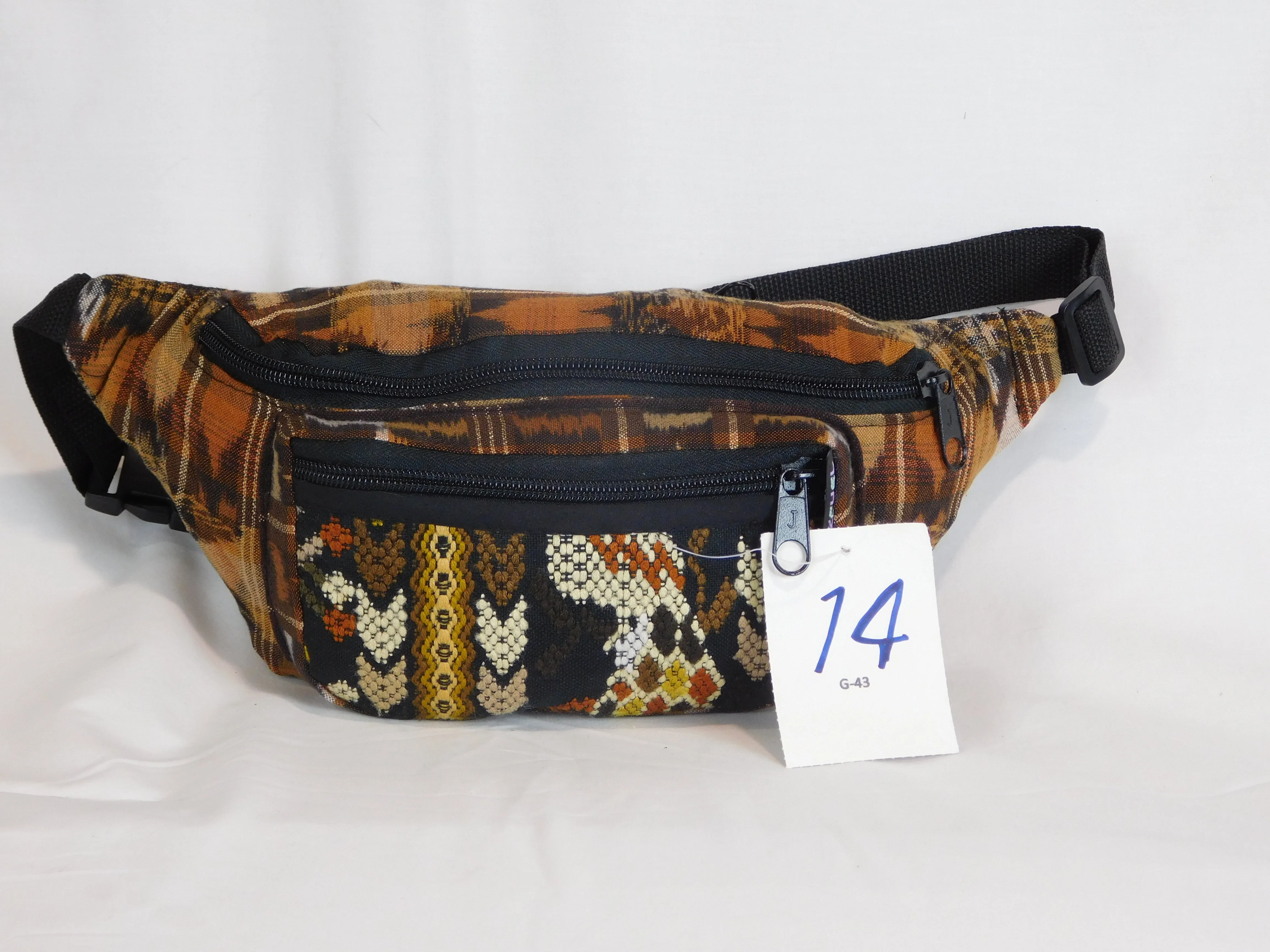 Extra large 3 pocket waist pack in hand woven cotton.