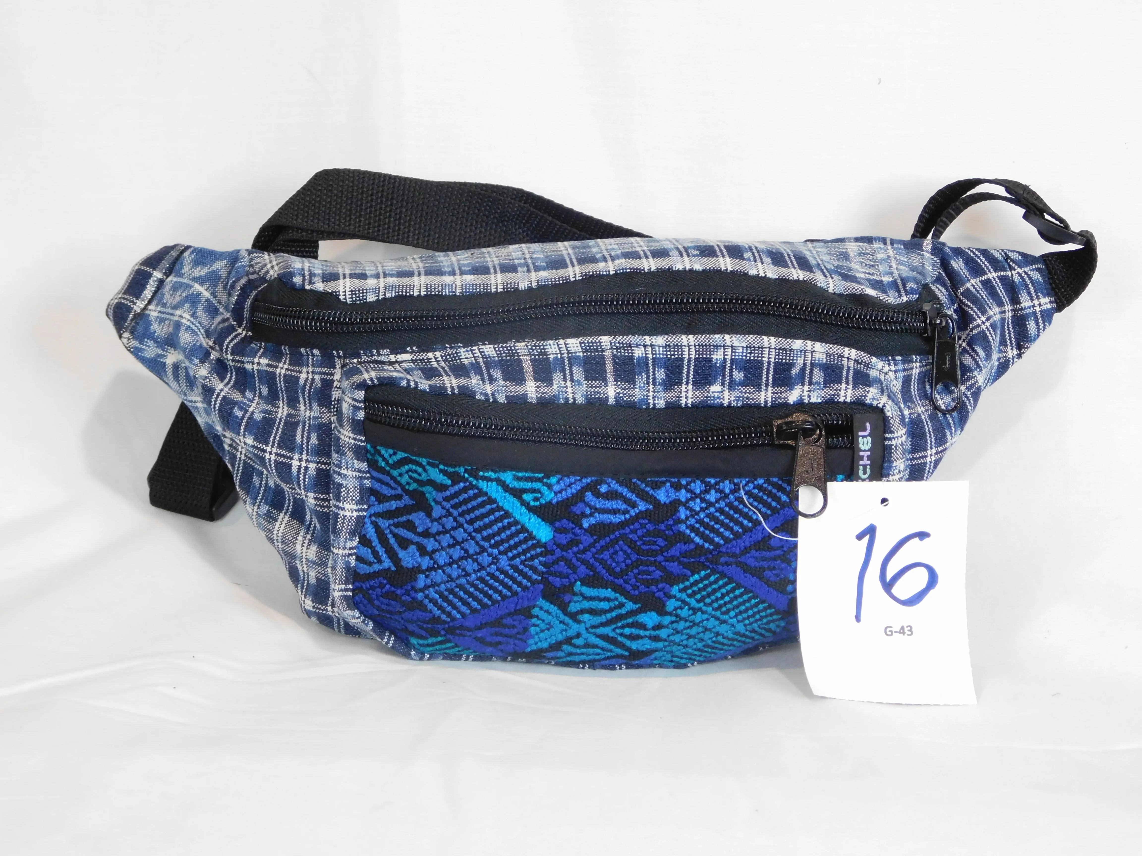 Extra large 3 pocket waist pack in hand woven cotton.