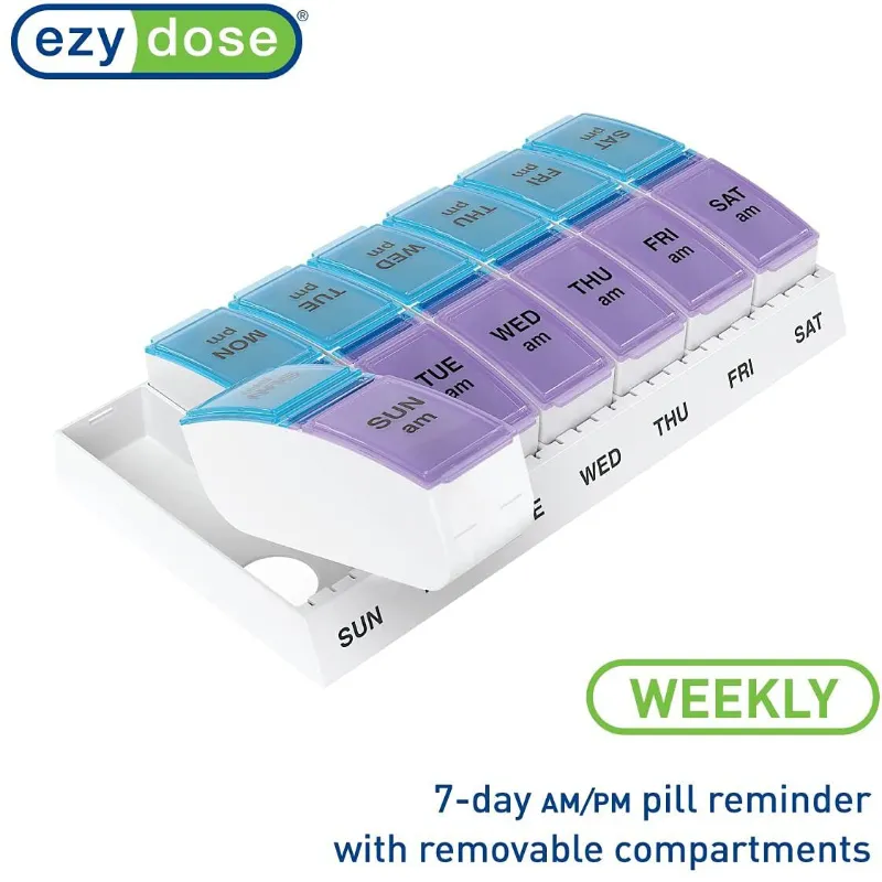 Ezy Dose Weekly AM/PM Travel Pill Organizer and Planner with Removable Compartments