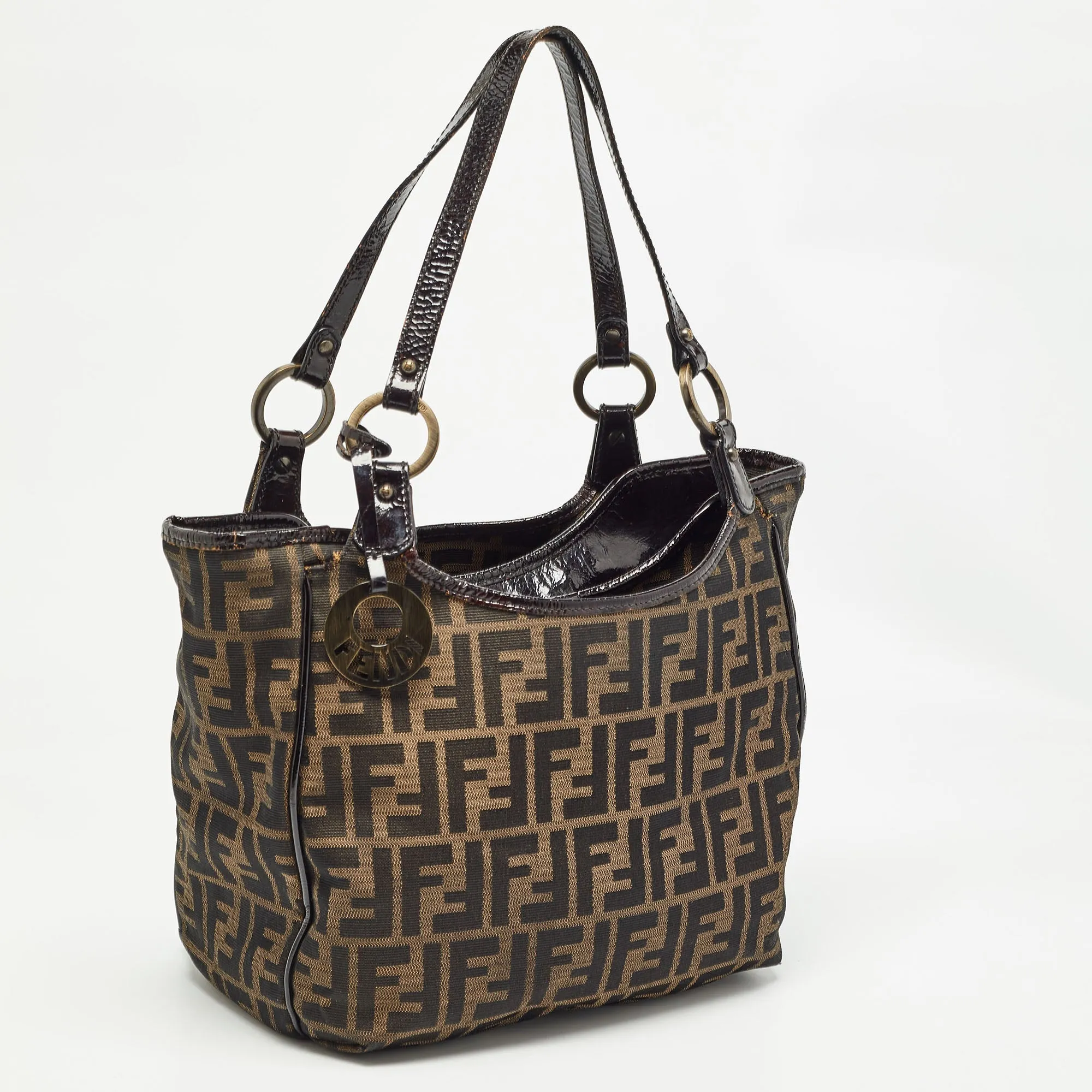 Fendi Black Zucca Canvas And Patent Leather Chef Shopper Tote