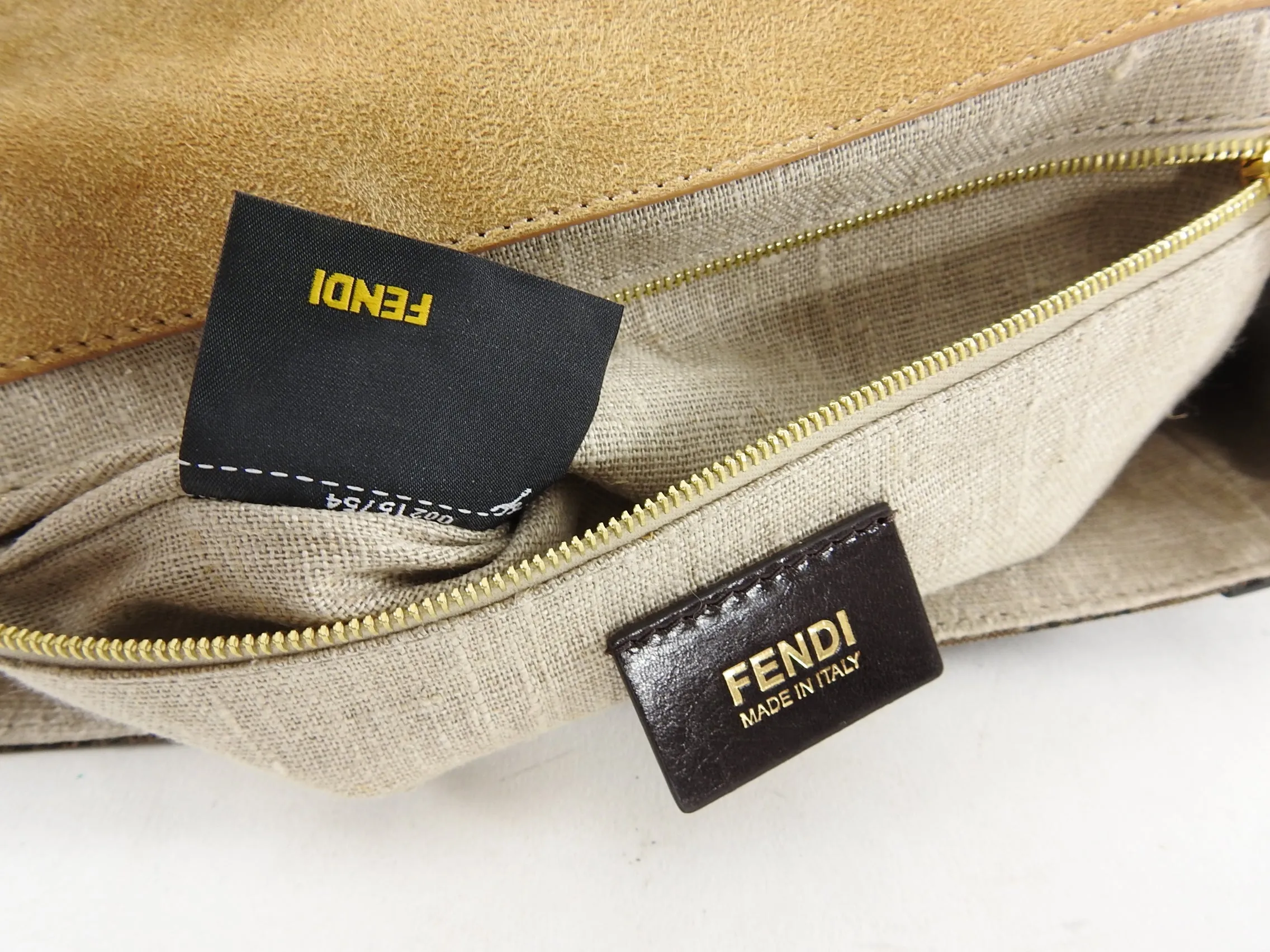 Fendi Silvana Tan Suede and Patent Tricolor Stud Bag