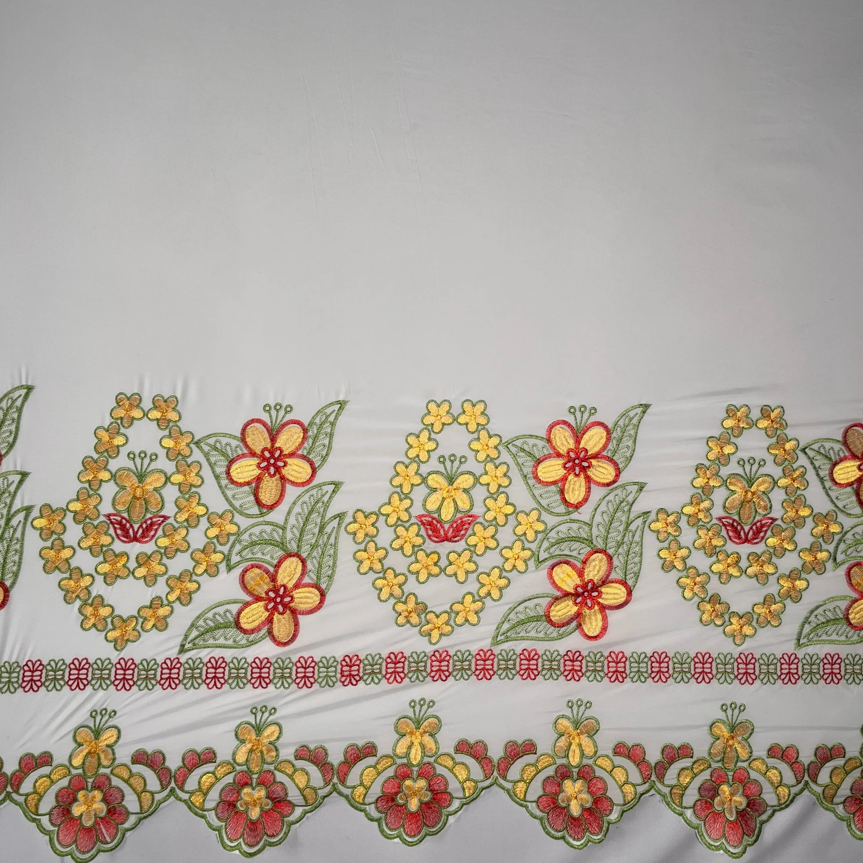 Floral Embroidered Border Fabric| Polyester