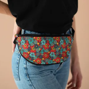 Floral Fanny Pack, Flower Groovy Women Cute Waist Hip Bum Bag 90s Designer Belt Hip Waist Crossbody Shoulder Festival Rave Bag