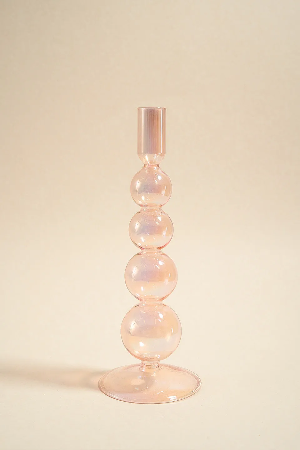 Four Bubble Pearl Pink 25cm Glass Taper Candle Holder