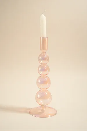 Four Bubble Pearl Pink 25cm Glass Taper Candle Holder