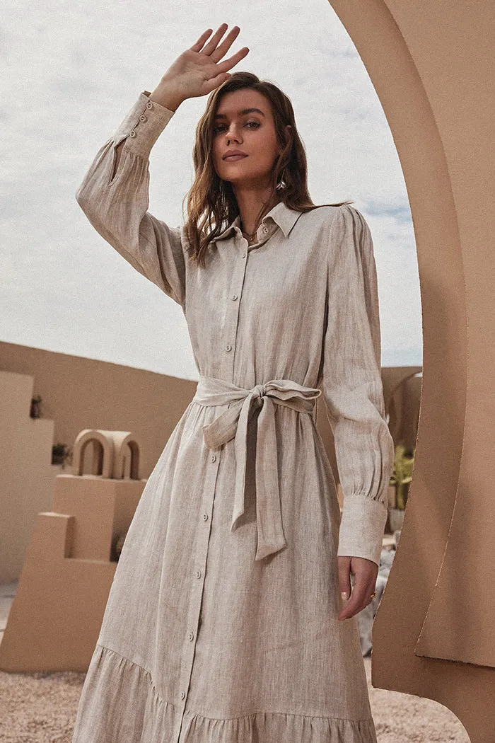 Frieeah Linen Shirt A-Line Dress