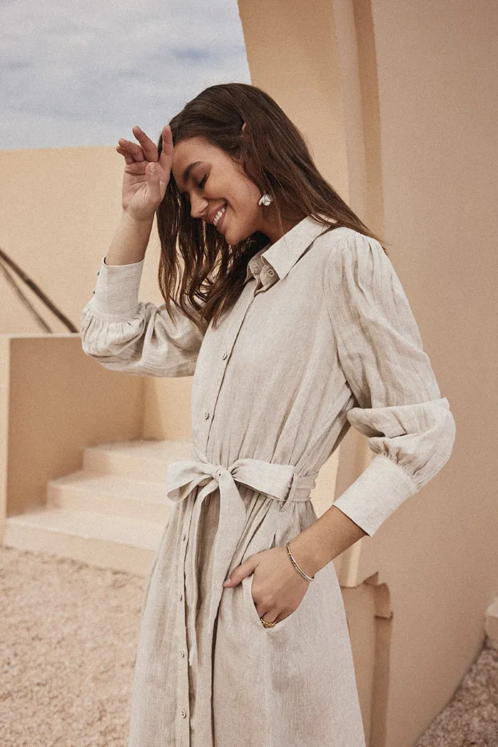 Frieeah Linen Shirt A-Line Dress