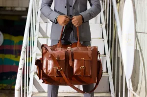 Full Grain Waxed Leather Messenger Duffle Bag