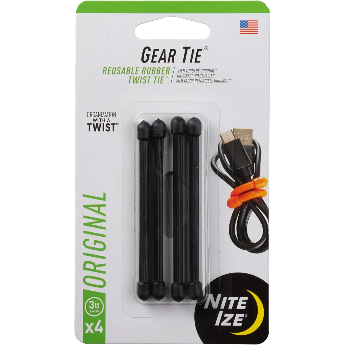 Gear Tie Reusable Rubber Twist Tie 3" - 4 Pack